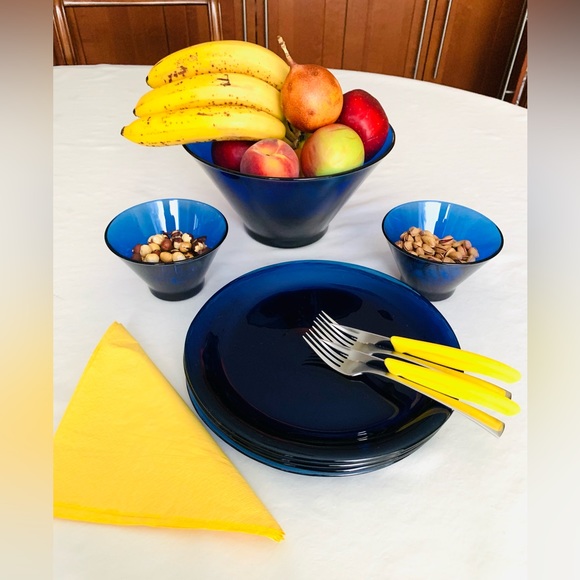 Cobalt blue glass bowls 3 Pc Set 10” in Large Deep Serving Bowl 5”in salad Bowls - Picture 5 of 11